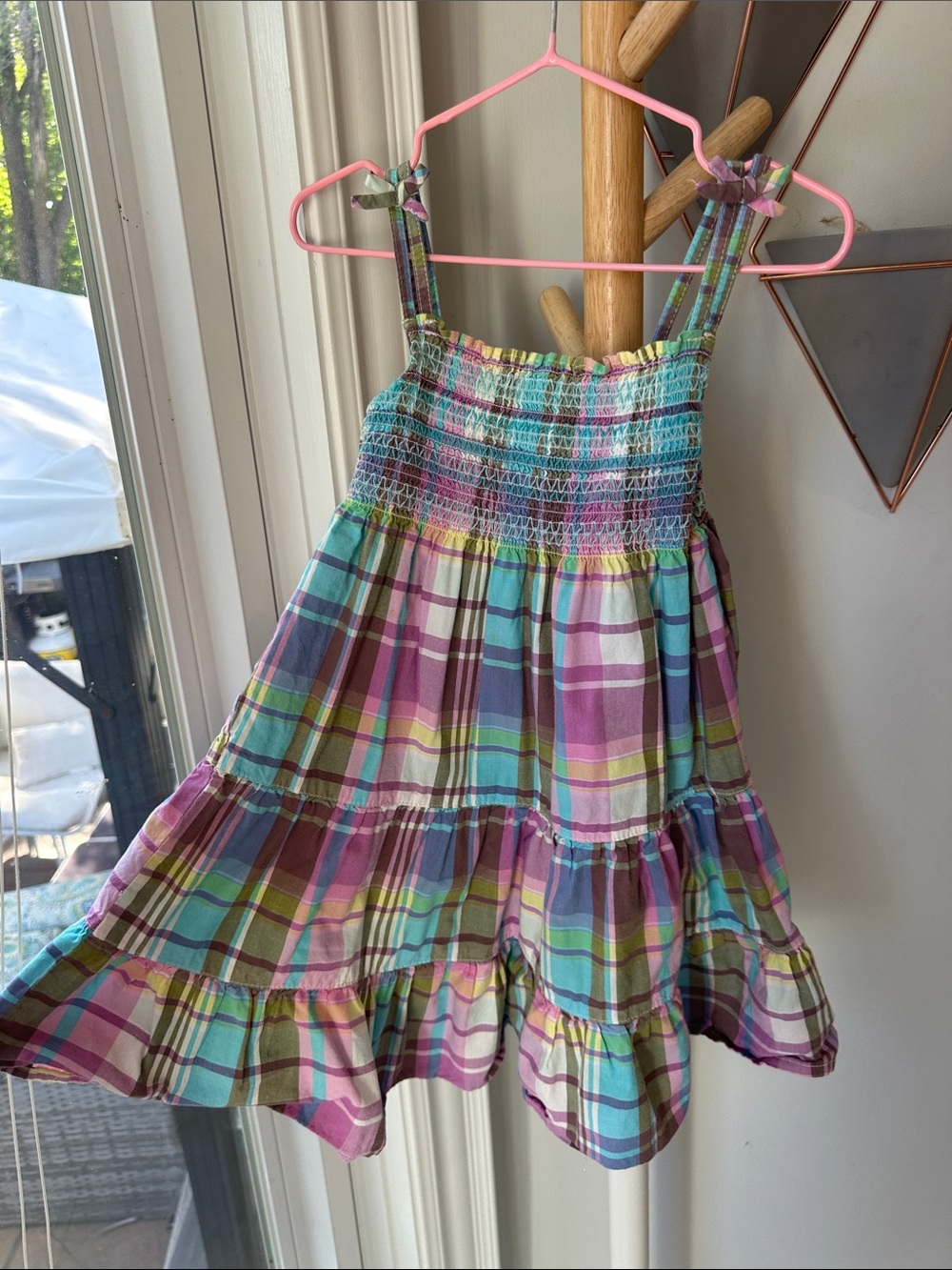 VINTAGE OSHKOSH B’GOSH Girls Plaid Sundress with Smocked Bodice Purple Blue 4T